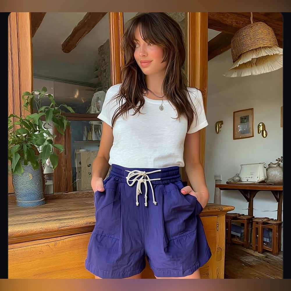 NWOT Free People Navy Blue Shorts Wide leg 100% Cotton